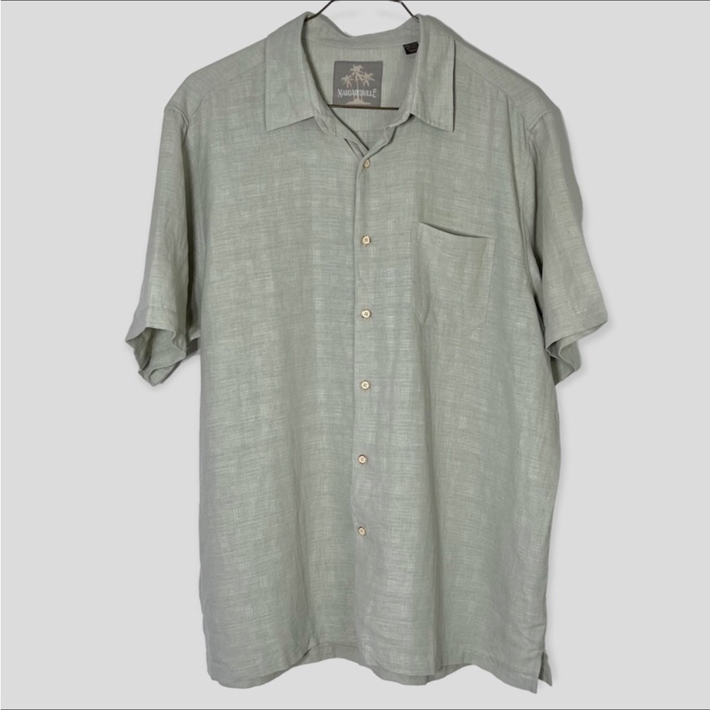 Margaritaville Short Sleeve Button Down Shirt Men’s 2XL Silk & Linen Blend Sage